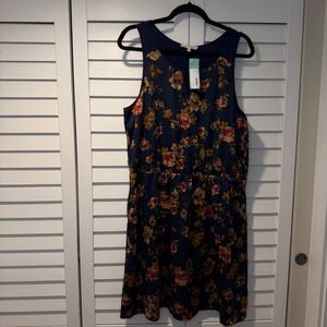 41‎ Hawthorn Evander Dress Navy Blue Floral XL Sleeveless Fit Flare New